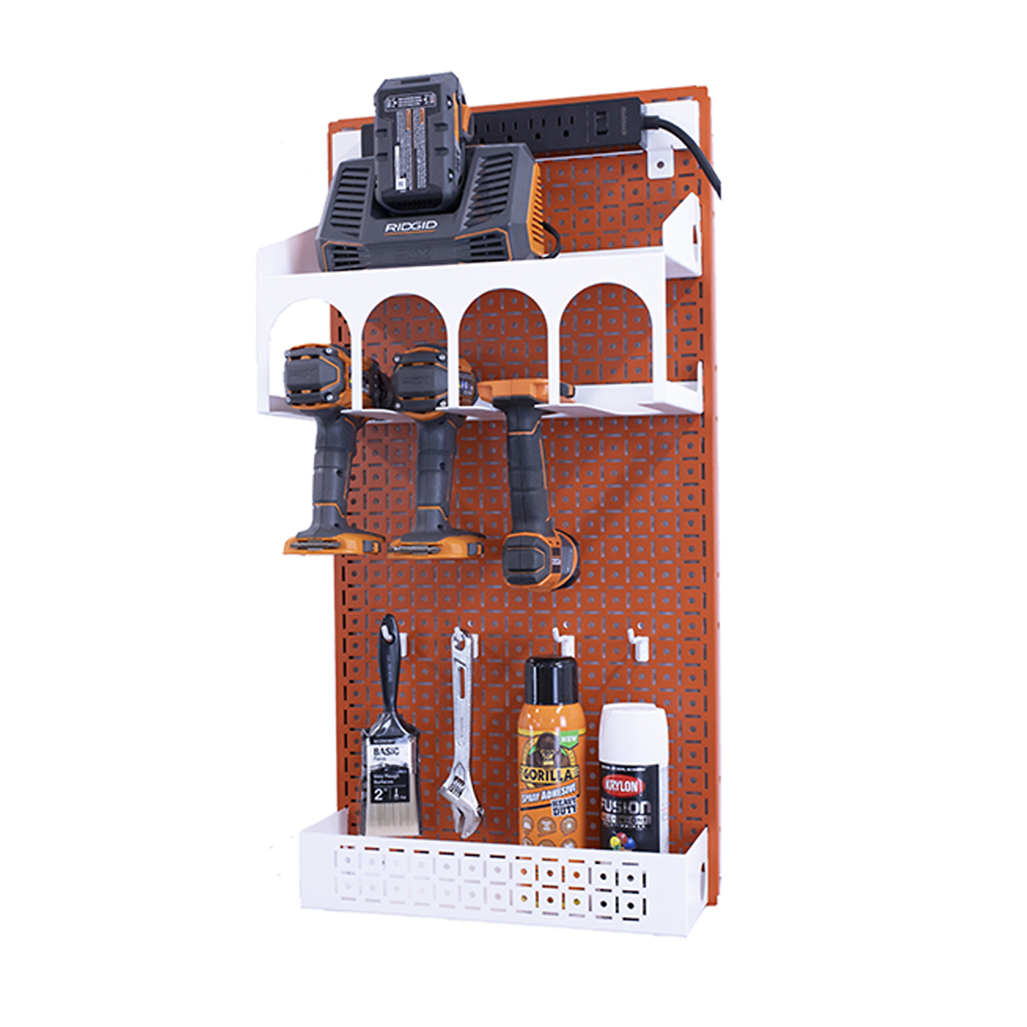 OmniWall Metal Pegboard Storage Kit - 16in. x 32in., Galvanized Metal, 4 Drill Holders, 10ft. Power Strip, Model# CGS-KIT-PWR